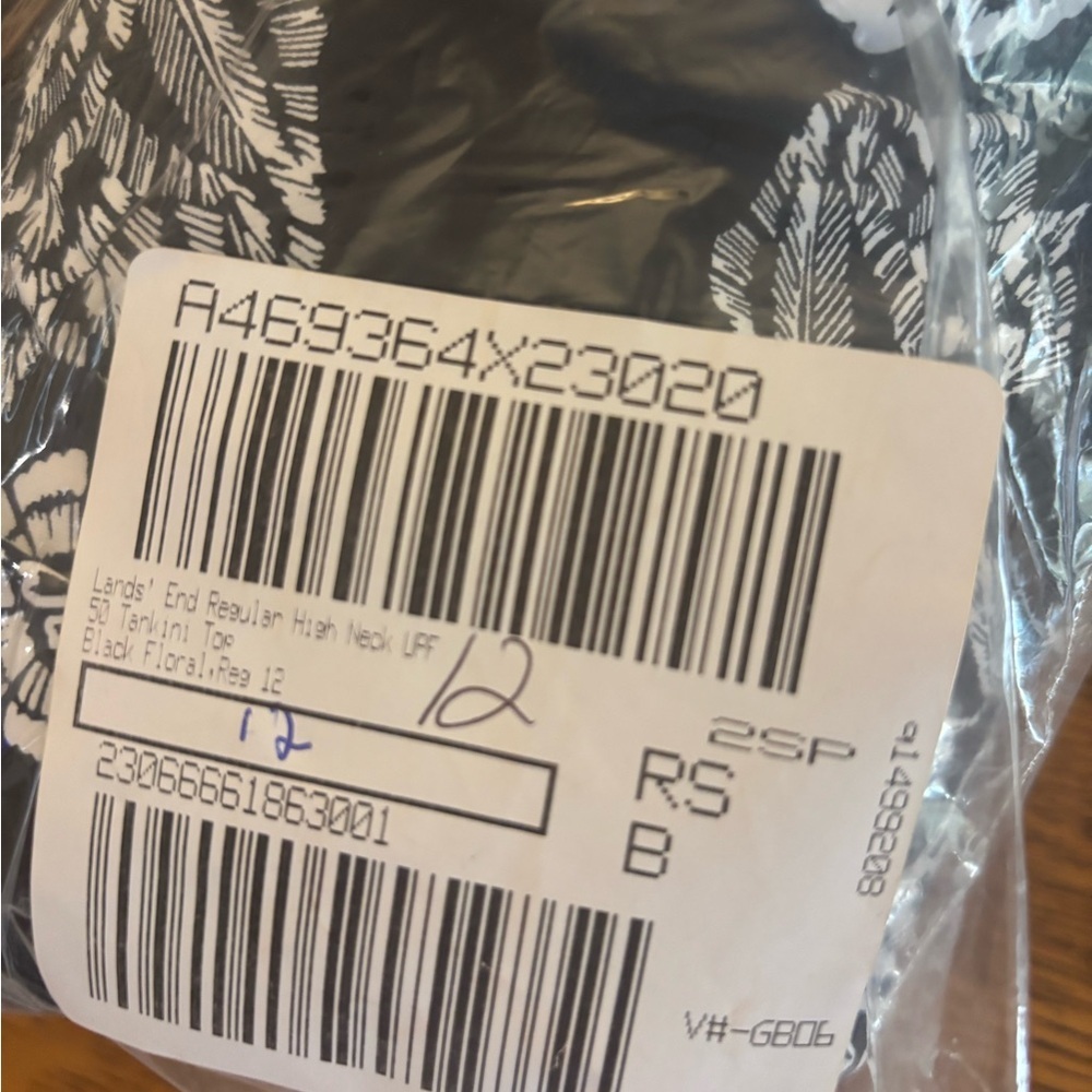 Lands End UPF 50;Floral Black and White Tankini Top sz-12 NWT - Picture 6 of 7